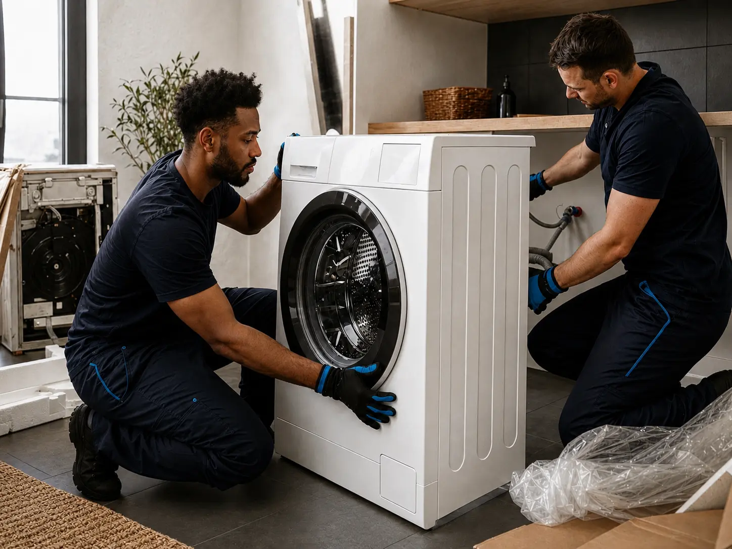 Installation professionnelle d’un lave-linge chez un client