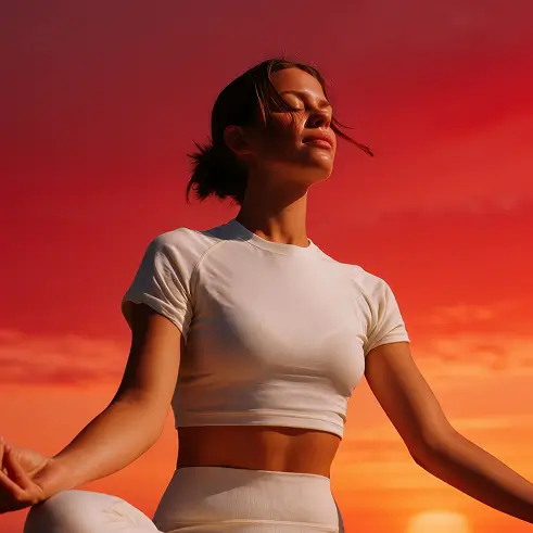 A student practising outdoors at sunset