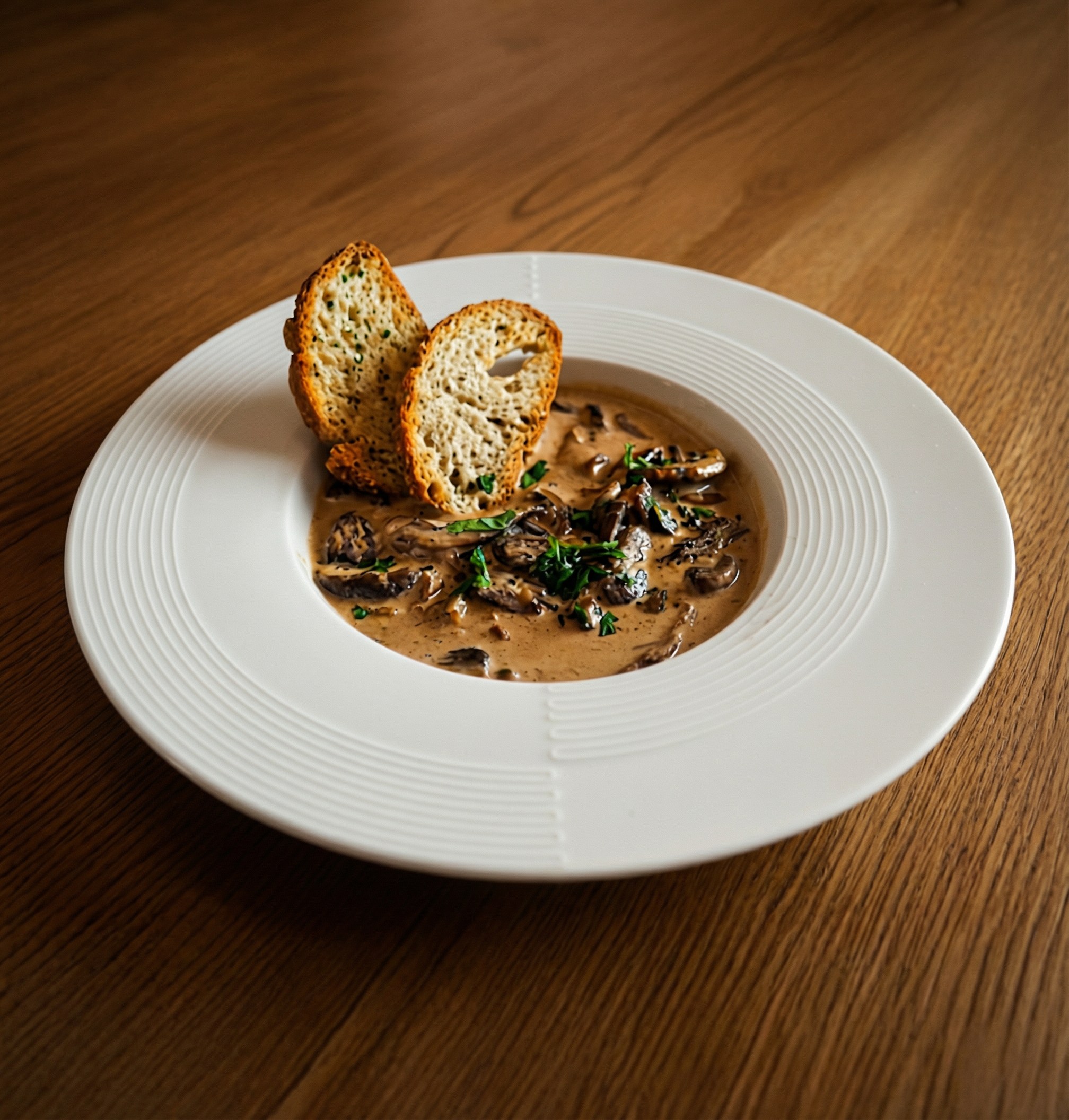 Croûte forestière, champignons à la crème et pain toasté