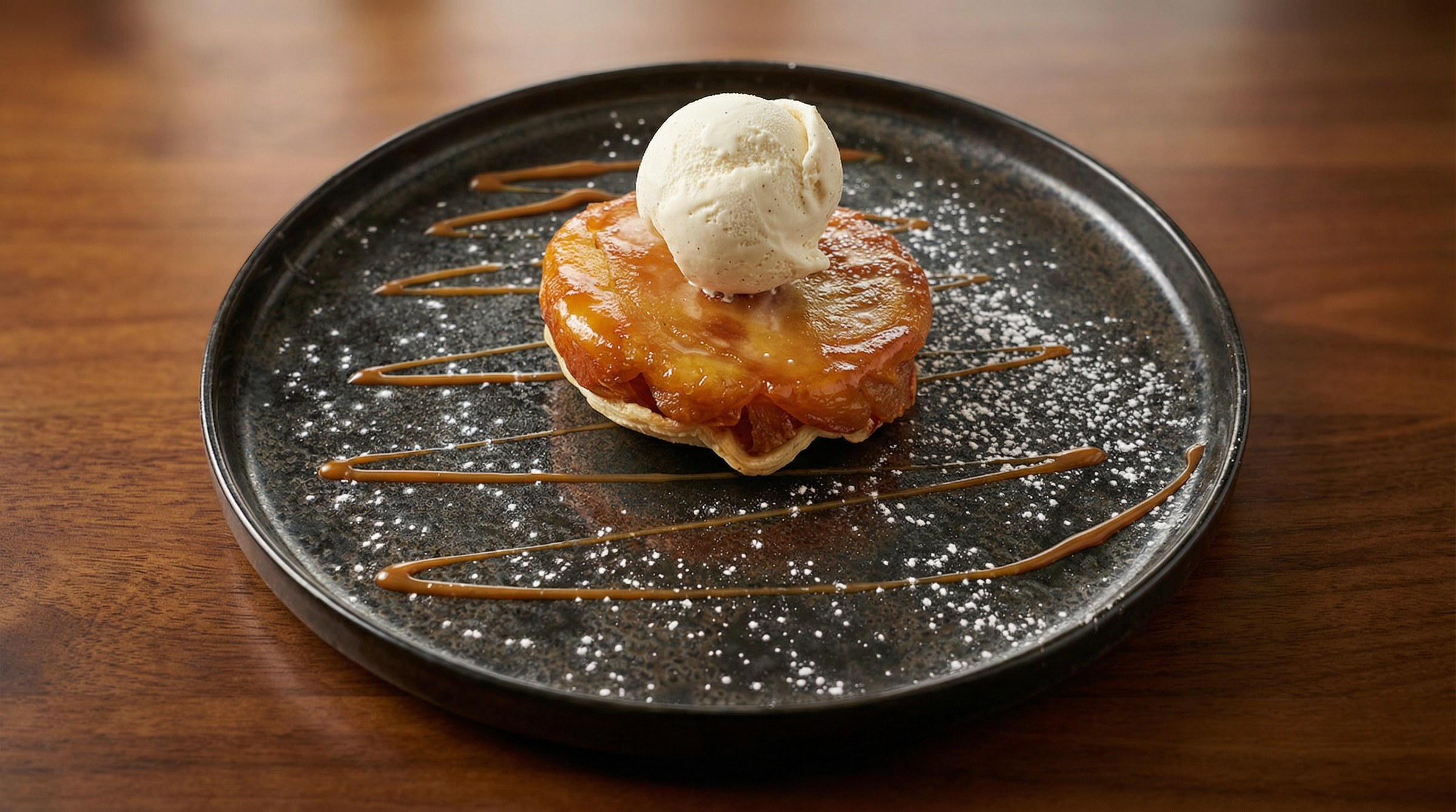 Tarte fine chaude et sa glace vanille