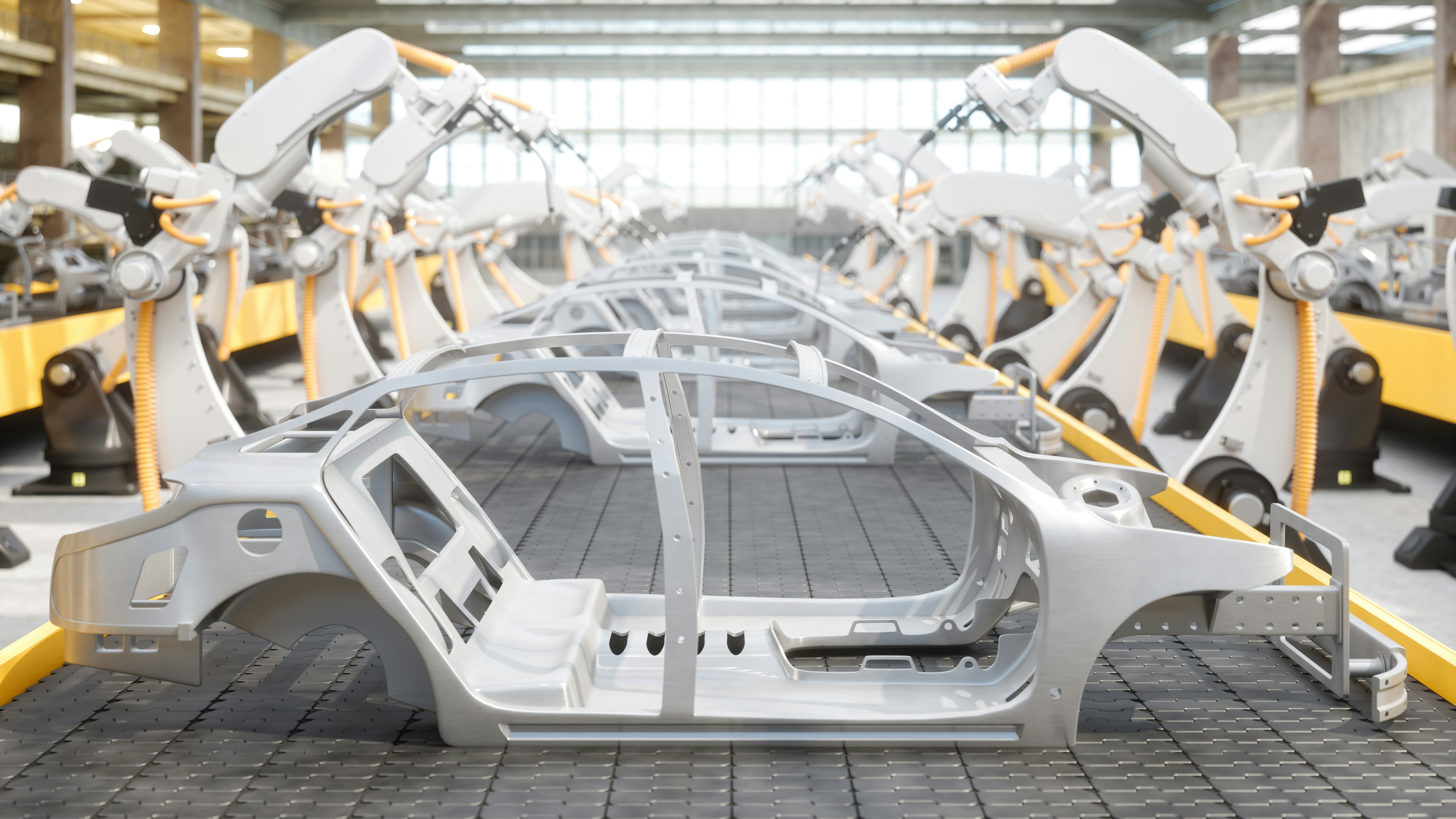 Production line of an automotive supplier as a symbolic image for Catena-X PCFs