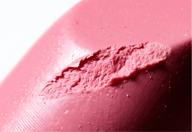 Close-up of pink lipstick texture