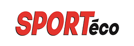 Logo du texte SPORTéco avec SPORT en rouge majuscule et éco en noir minuscule.