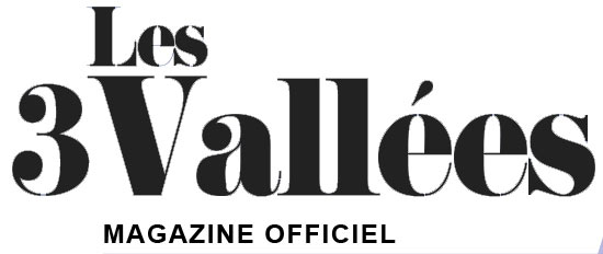 Logo du magazine officiel Les 3 Vallées avec texte en noir sur fond blanc.