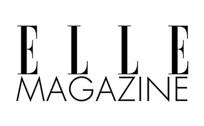 Logo du magazine ELLE avec le texte ELLE en grandes lettres majuscules au-dessus de MAGAZINE en lettres plus petites.
