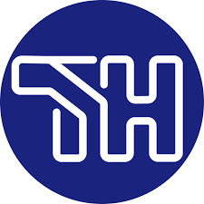 Logo stylisé avec les lettres SH blanches entrelacées sur un fond circulaire bleu foncé.