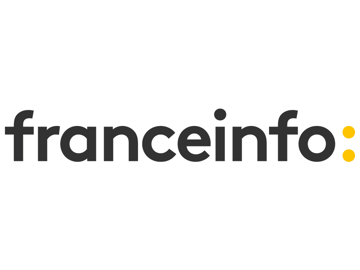 Logo du média franceinfo avec le texte en noir suivi de deux points jaunes empilés verticalement.