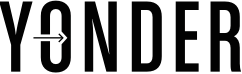Logotype YONDER avec une flèche pointant vers la droite intégrée dans la lettre O.