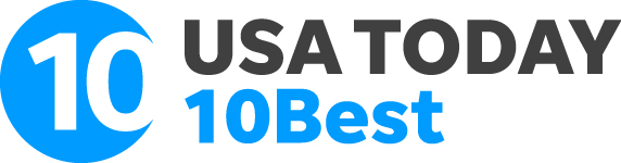 Logo USA TODAY 10Best avec un cercle bleu contenant le chiffre 10 blanc, à côté du texte 'USA TODAY' en noir et '10Best' en bleu.