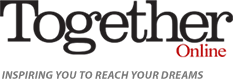 Logo with the text 'TOGETHER MAG' where 'TOGETHER' is in white and 'MAG' is in red, set against a black background.