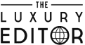 Logo du texte 'THE LUXURY EDITOR' avec l'icône d'un globe terrestre stylisé à la place de la lettre O dans 'EDITOR'.