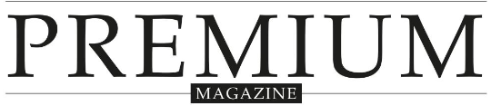Texte en majuscules avec le mot PREMIUM en grand et le mot MAGAZINE en dessous dans un rectangle noir.