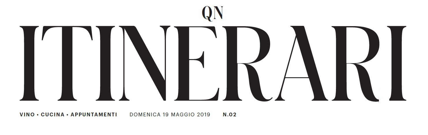 Titre en majuscules 'QN ITINÈRARI' avec les mots 'VIN, CUISINE, RENDEZ-VOUS', la date dimanche 19 mai 2019 et le numéro 02.