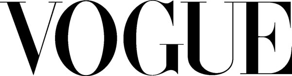 Logo du magazine de mode Vogue en lettres majuscules noires sur fond blanc.