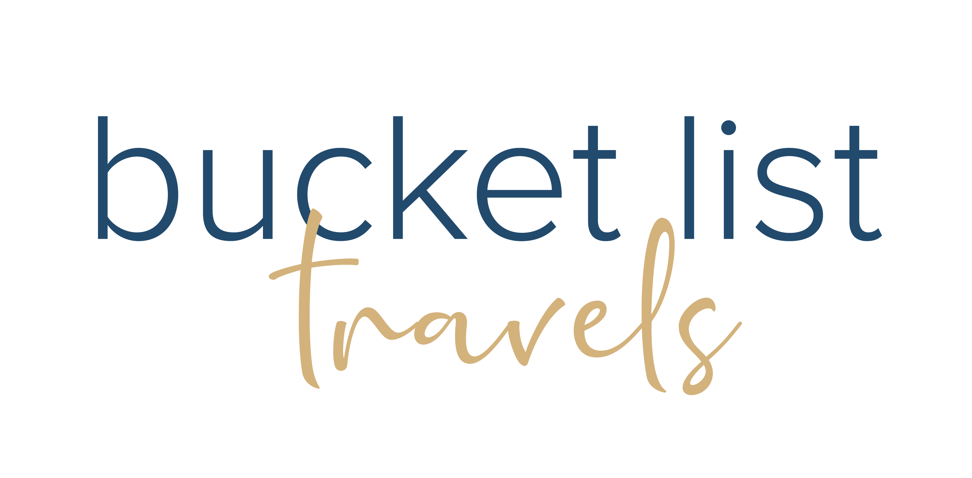 Texte stylisé avec « bucket list » en lettres bleues et « travels » en lettres beige cursives, sur fond noir.