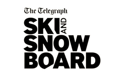 Logo de The Telegraph avec les mots SKI AND SNOWBOARD en grandes lettres noires empilées.