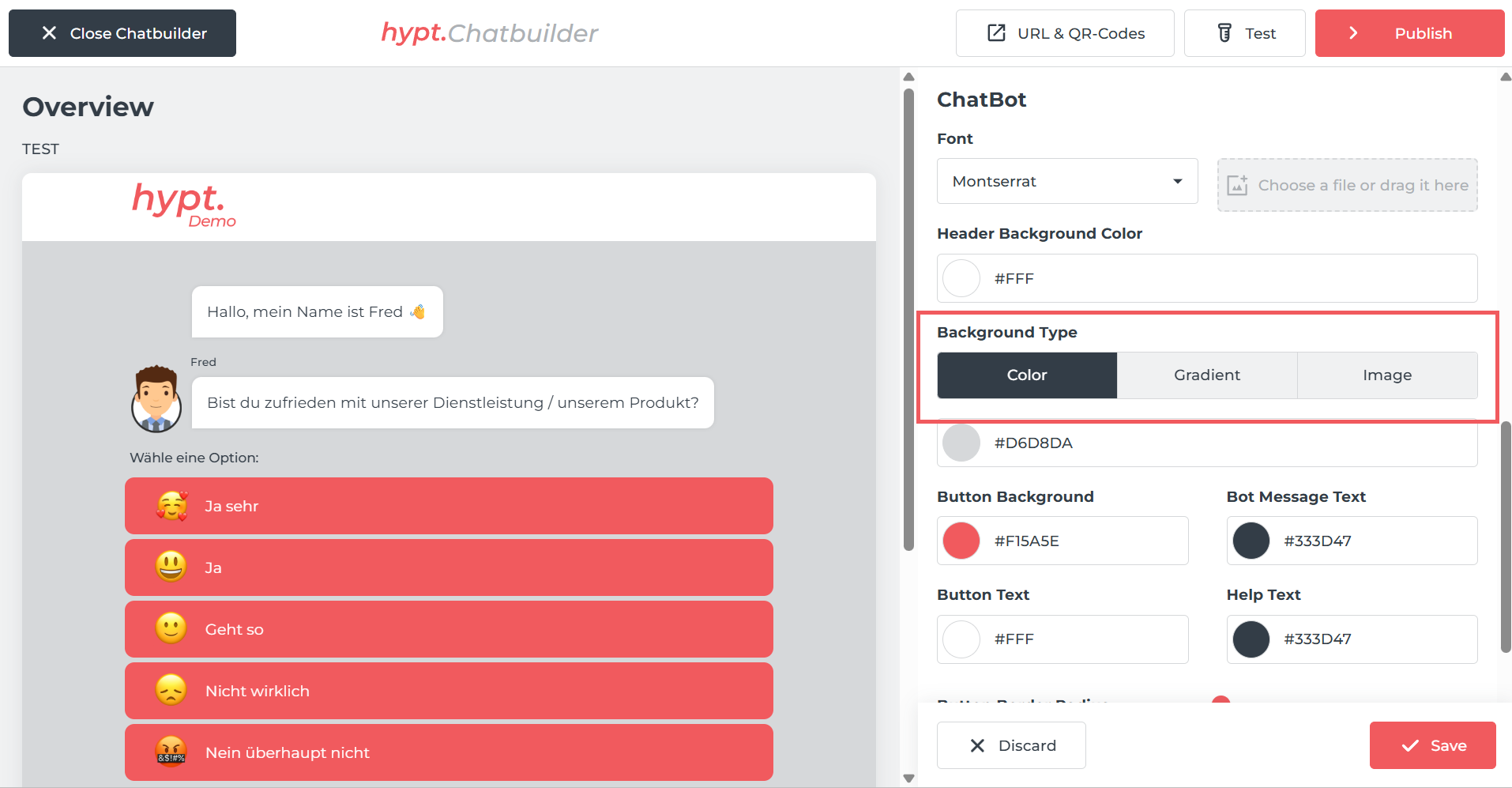 Hintergrundoptionen im Chatbuilder
