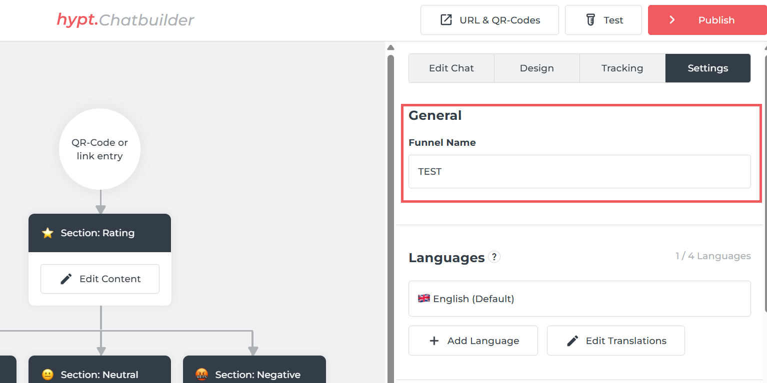 Option zur Namensänderung im Chatbuilder