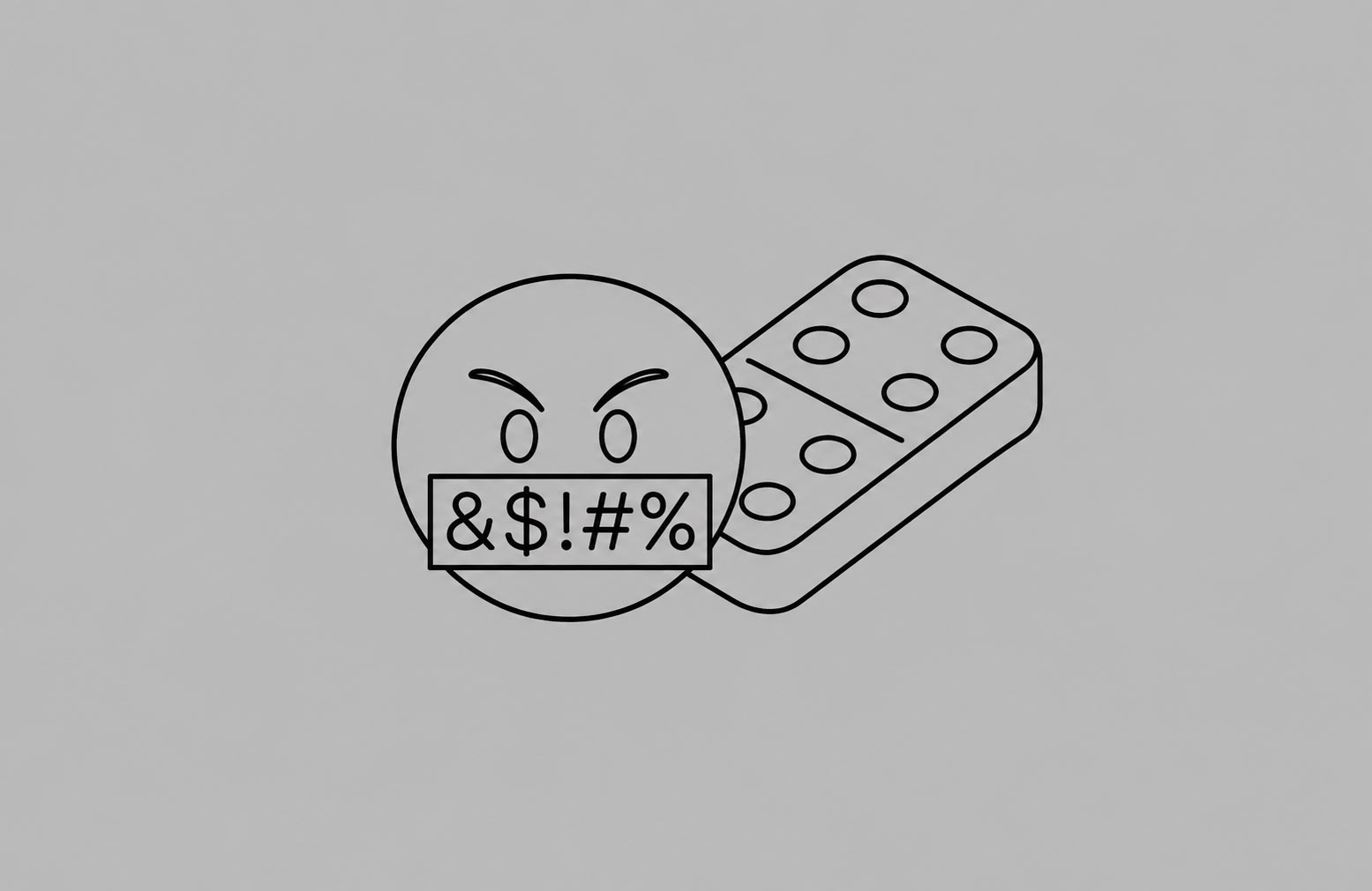 Ein unzufriedenes Apple Emoji und ein Dominostein