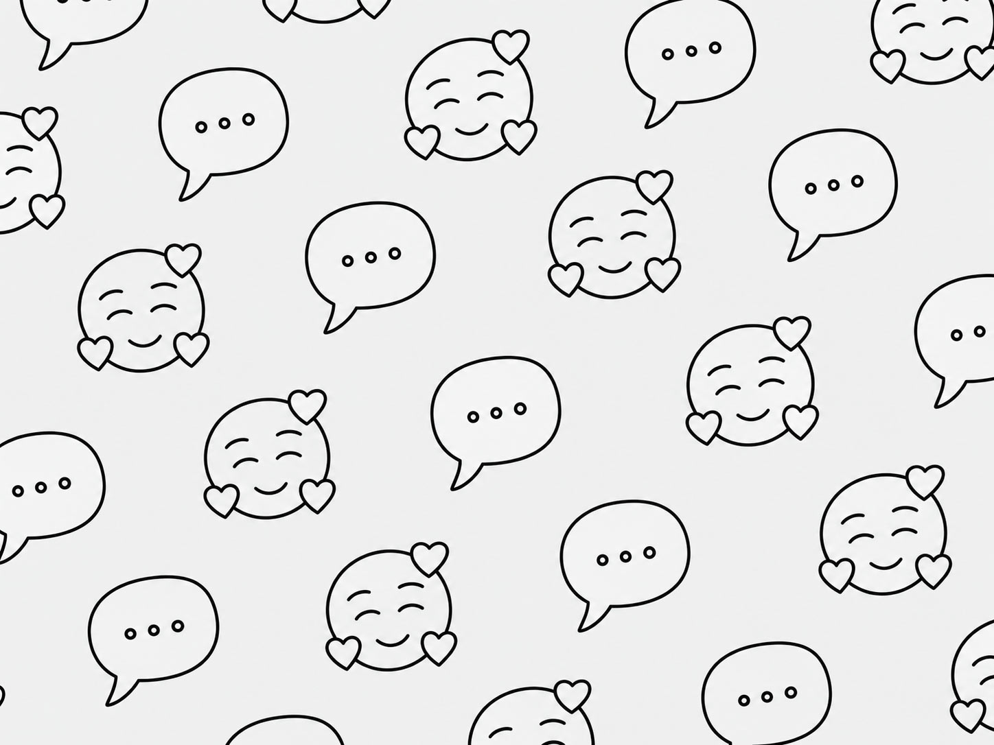 Happy Emojis und Sprachblasen in Reihen angeordnet