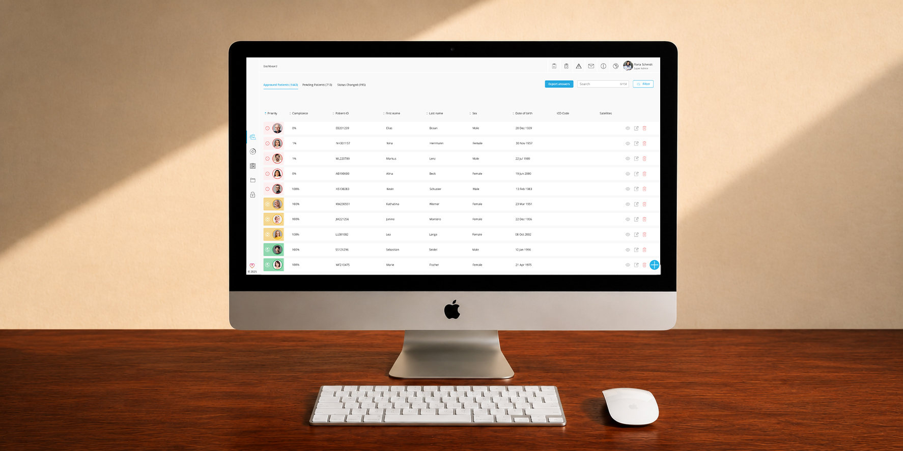 Das myoncare-Dashboard für Behandlungsteams mit der Risikoübersicht einer ganzen Population