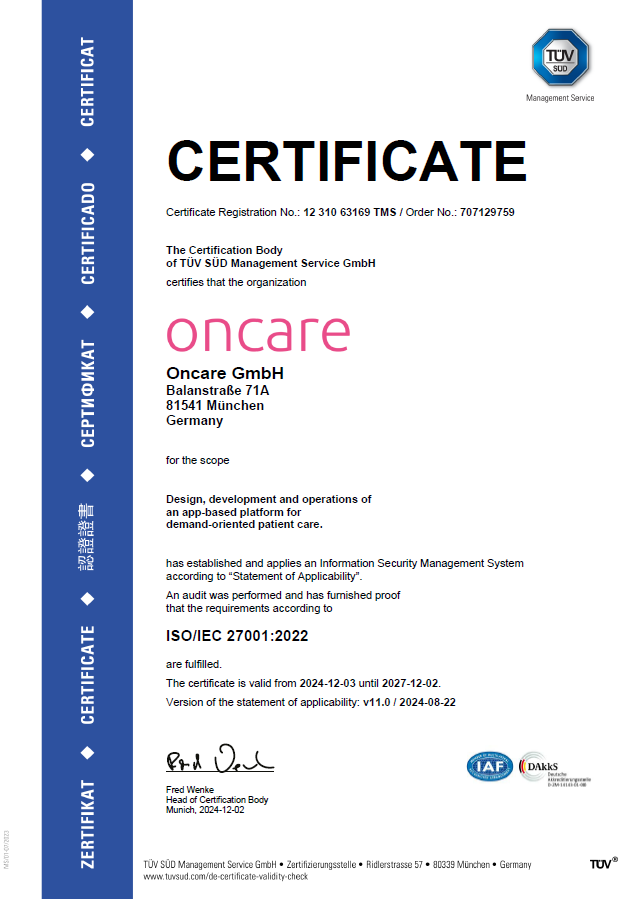 Zertifikat EN ISO 27001:2022