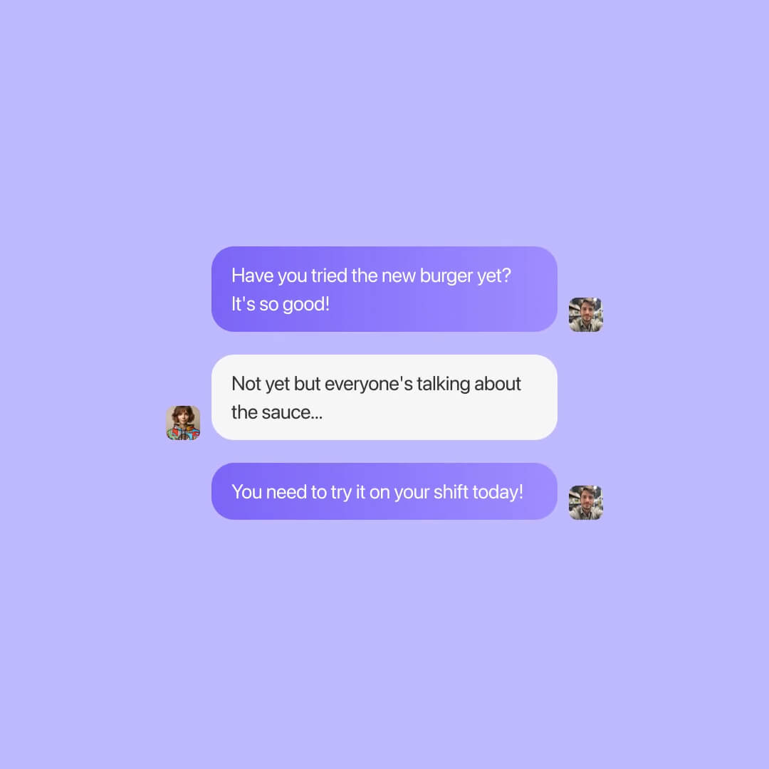 The Nory team messaging app showing a pre-service conversation between team members about bookings and preparation.