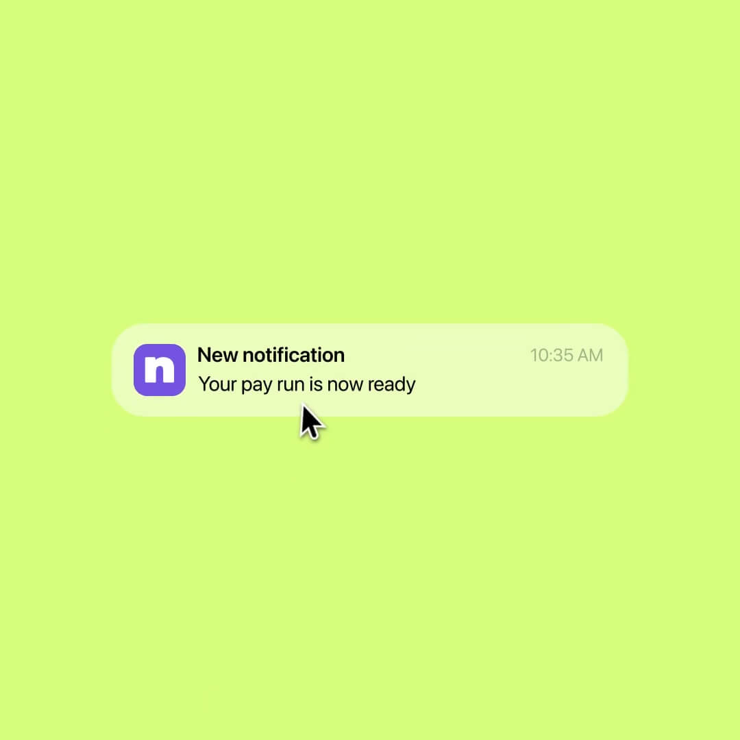 A Nory push notification alerting a manager that their pay run is now ready to review and approve.