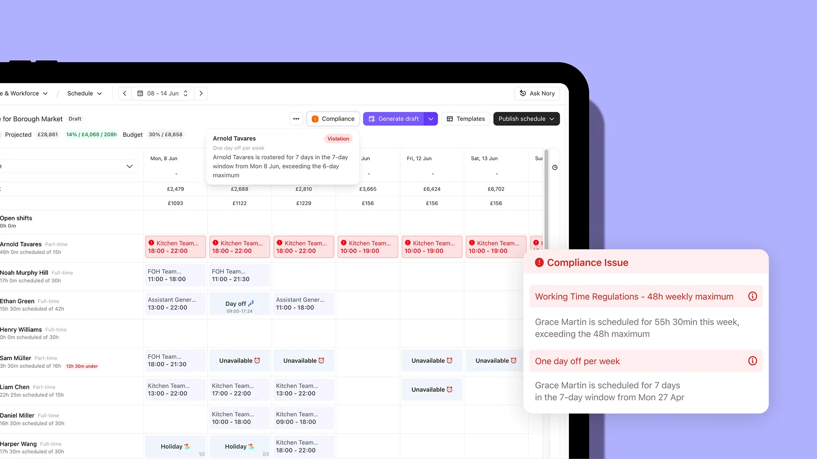Nory agentic AI Compliance Assistant flagging a potential compliance issue
