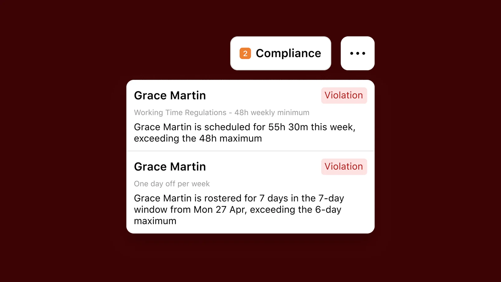 Nory agentic AI Compliance Assistant tracking work schedules