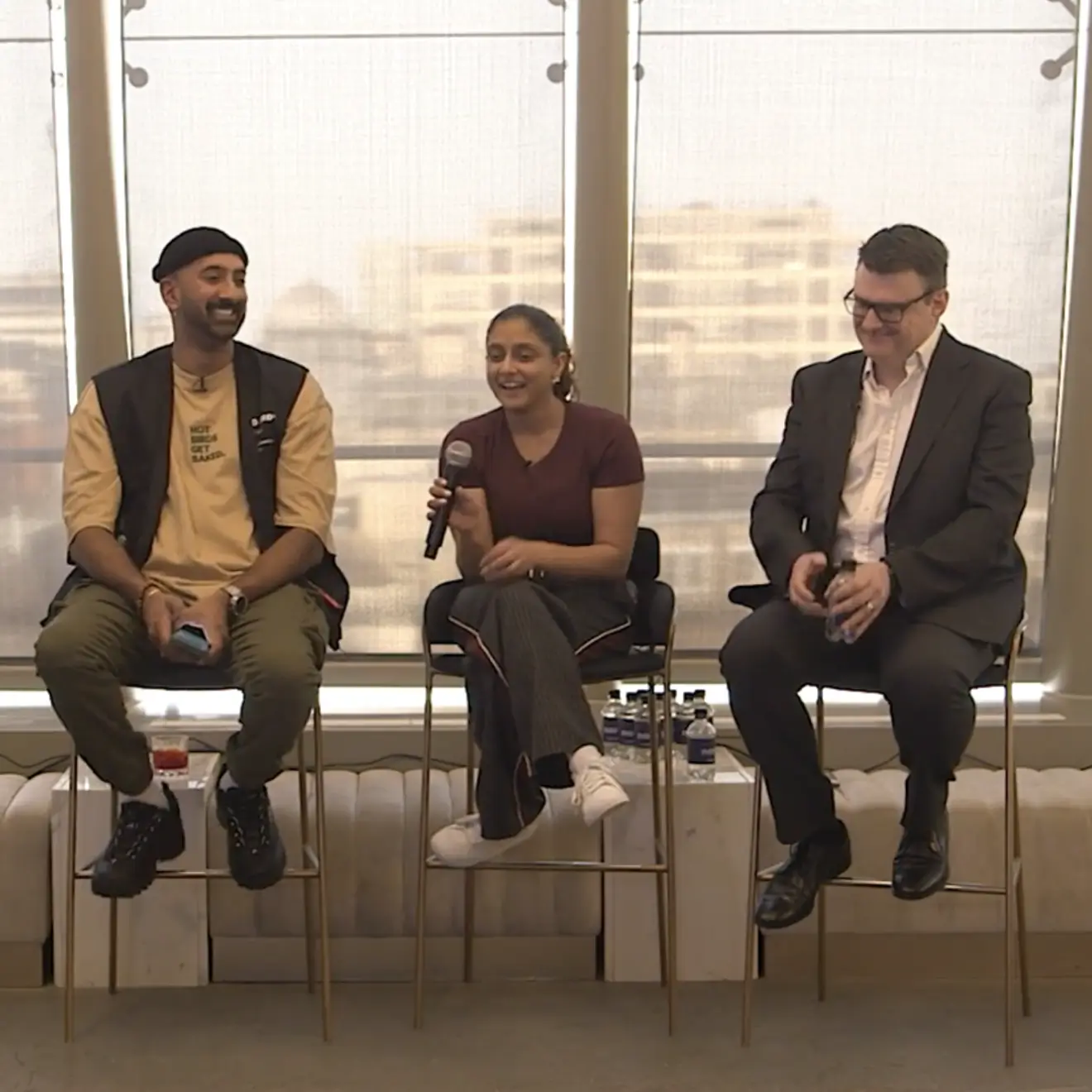 Panel discussion on navigating growth and margin pressure, featuring Vimal Arumugam (CEO, Baked Bird), Nicki Sahota (People Director, Fulham Shores), and Giles Fry (COO, TGI Fridays)