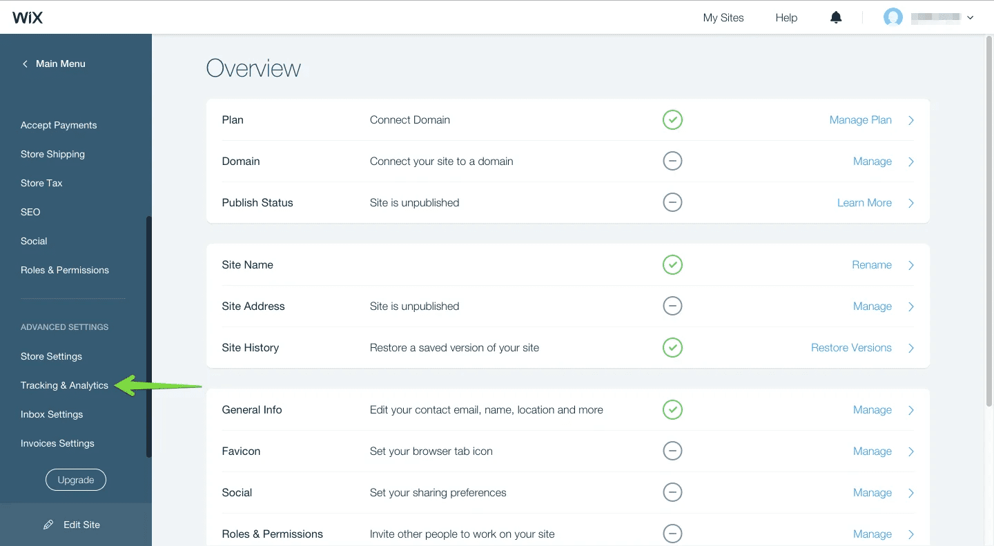 Open Tracking and Analytics in Wix Advanced Settings