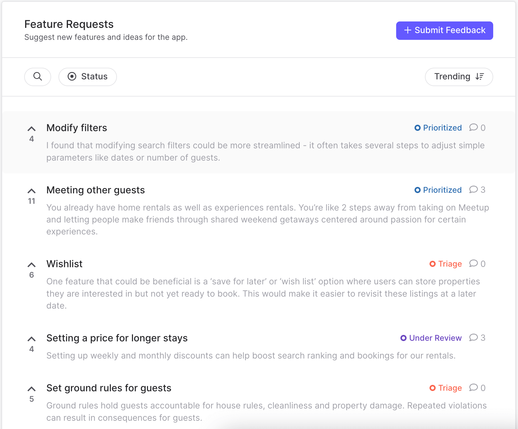 Rapidr feature requests section