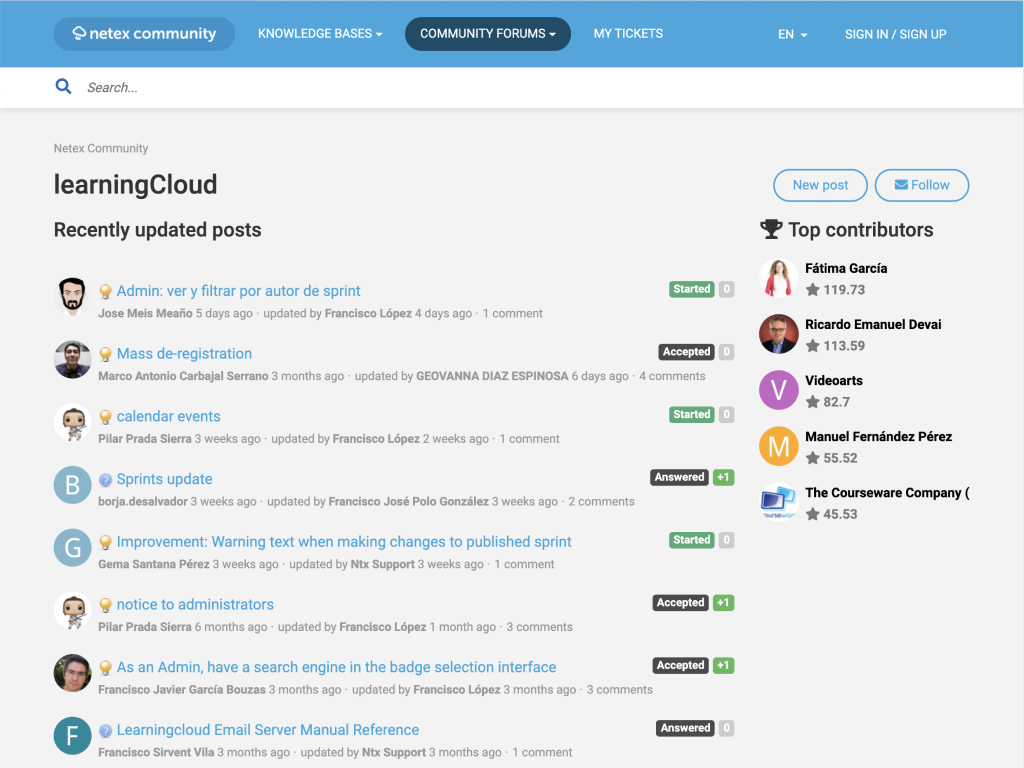 Userecho community forums section