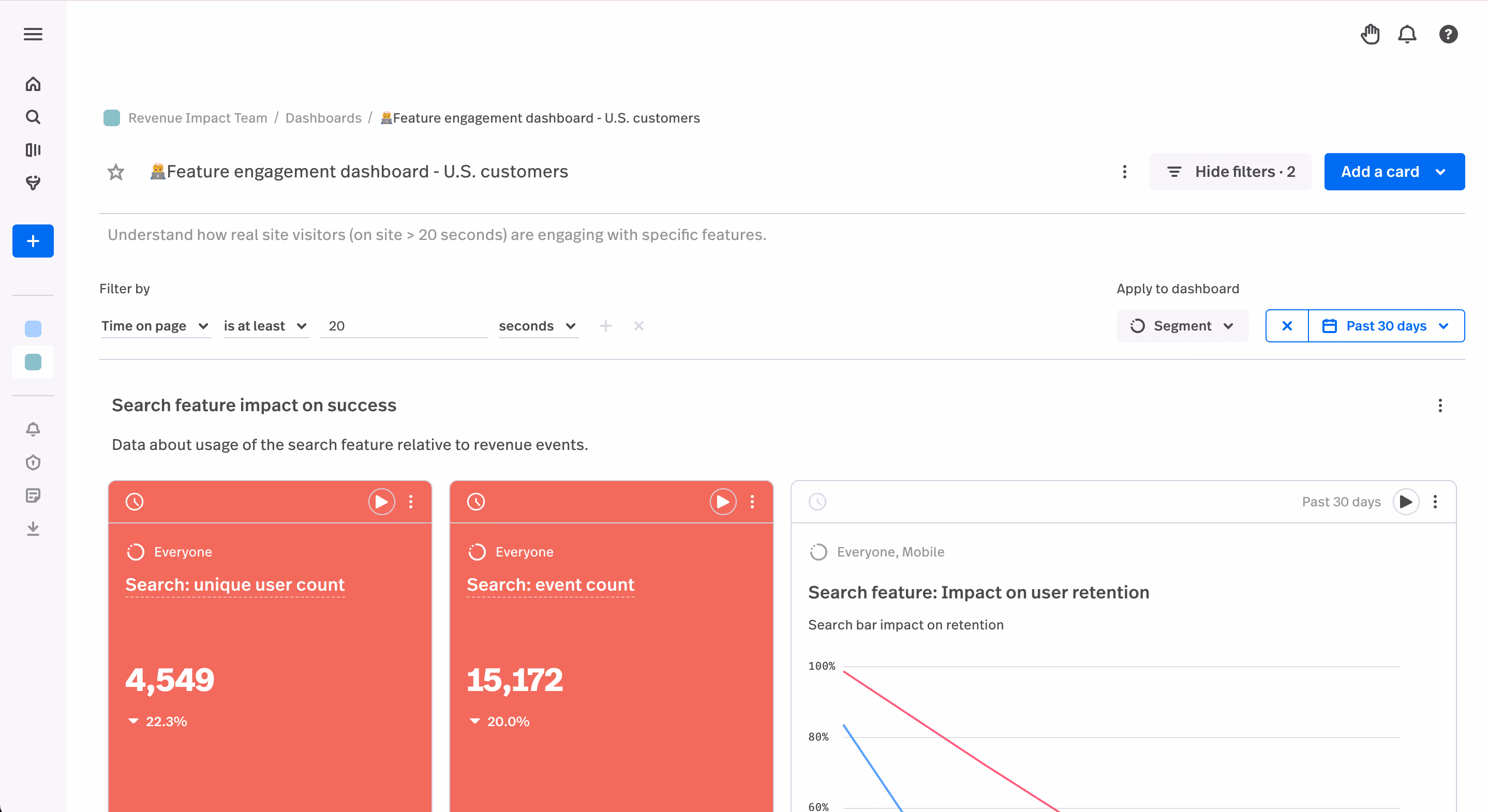 FullSession dashboard segmenting engagement so the distribution behind an average is visible