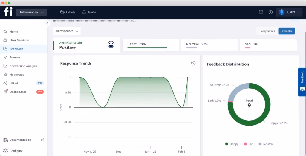 fullsession user feedback report