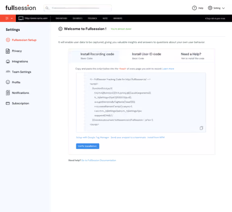 Install FullSession tracking script on your website