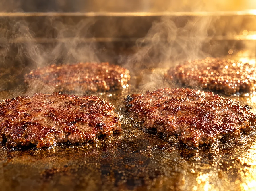 Smashed Patties aus Dry Aged Beef auf der heißen Platte