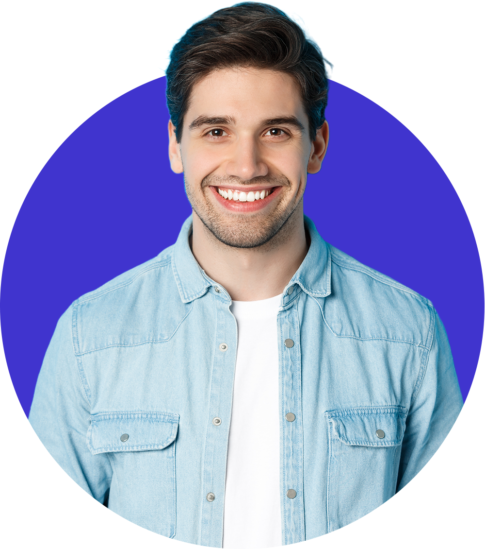 Client testimonial headshot of a smiling man