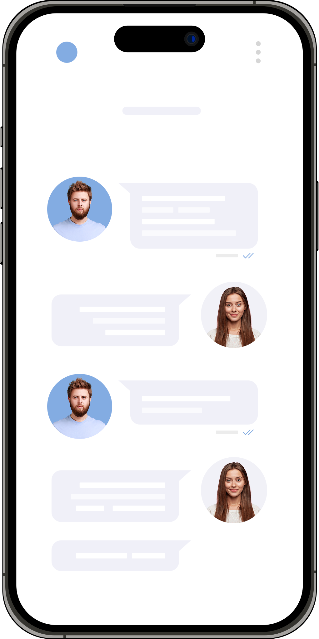 Mobile phone mockup showing a messaging app conversation