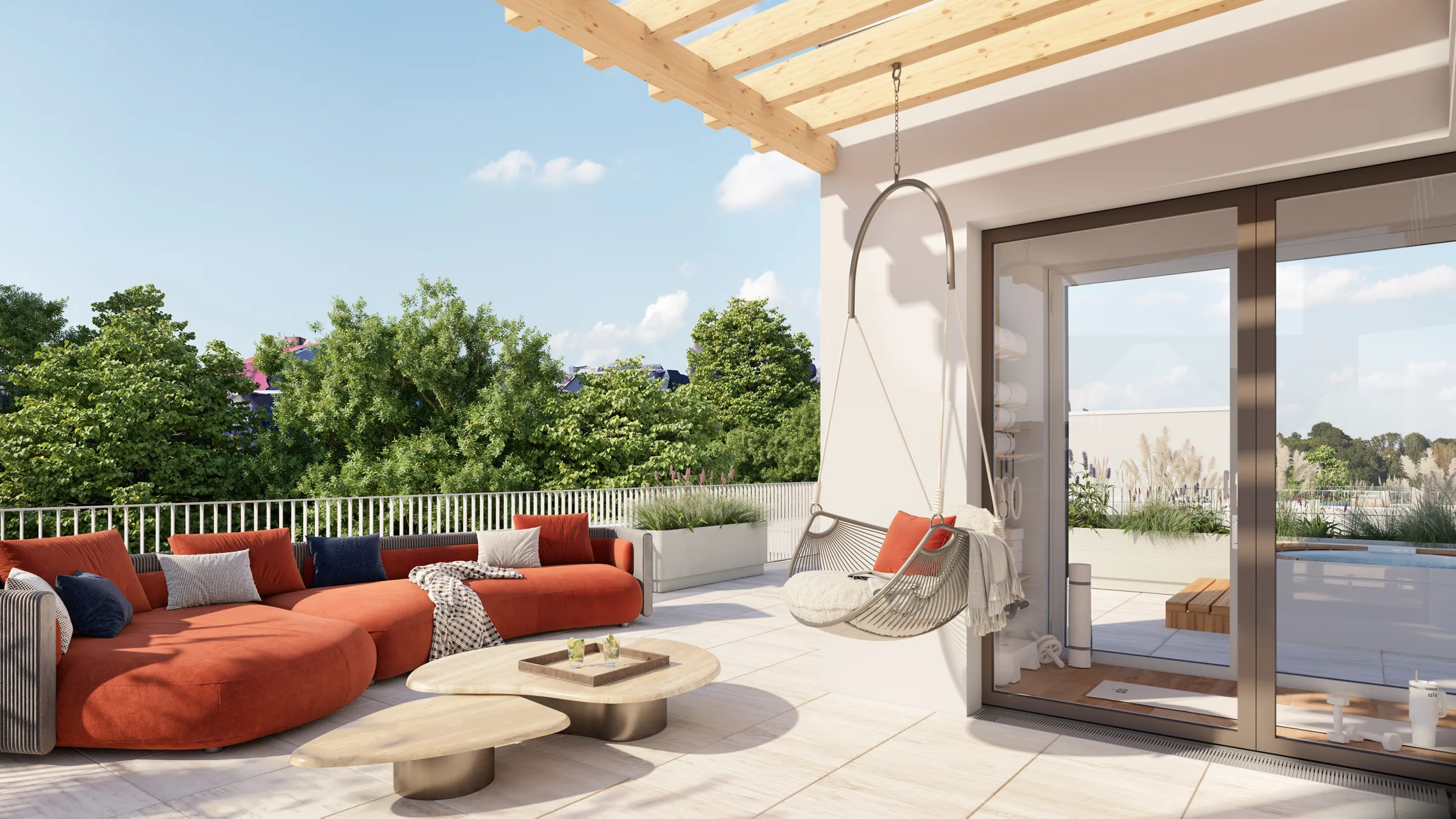 Dachterrasse mit Pergola (Ausstattungsbeispiel)