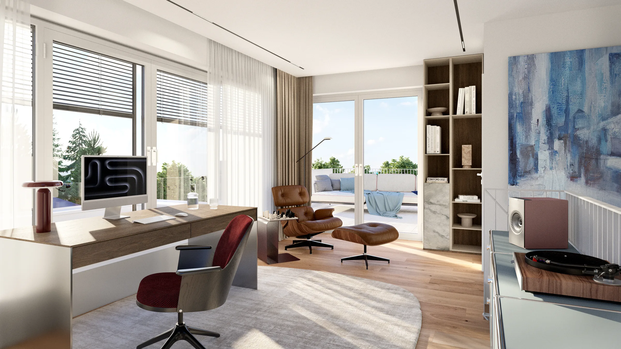 Arbeitszimmer mit Zugang zur Terrasse (Ausstattungsbeispiel)