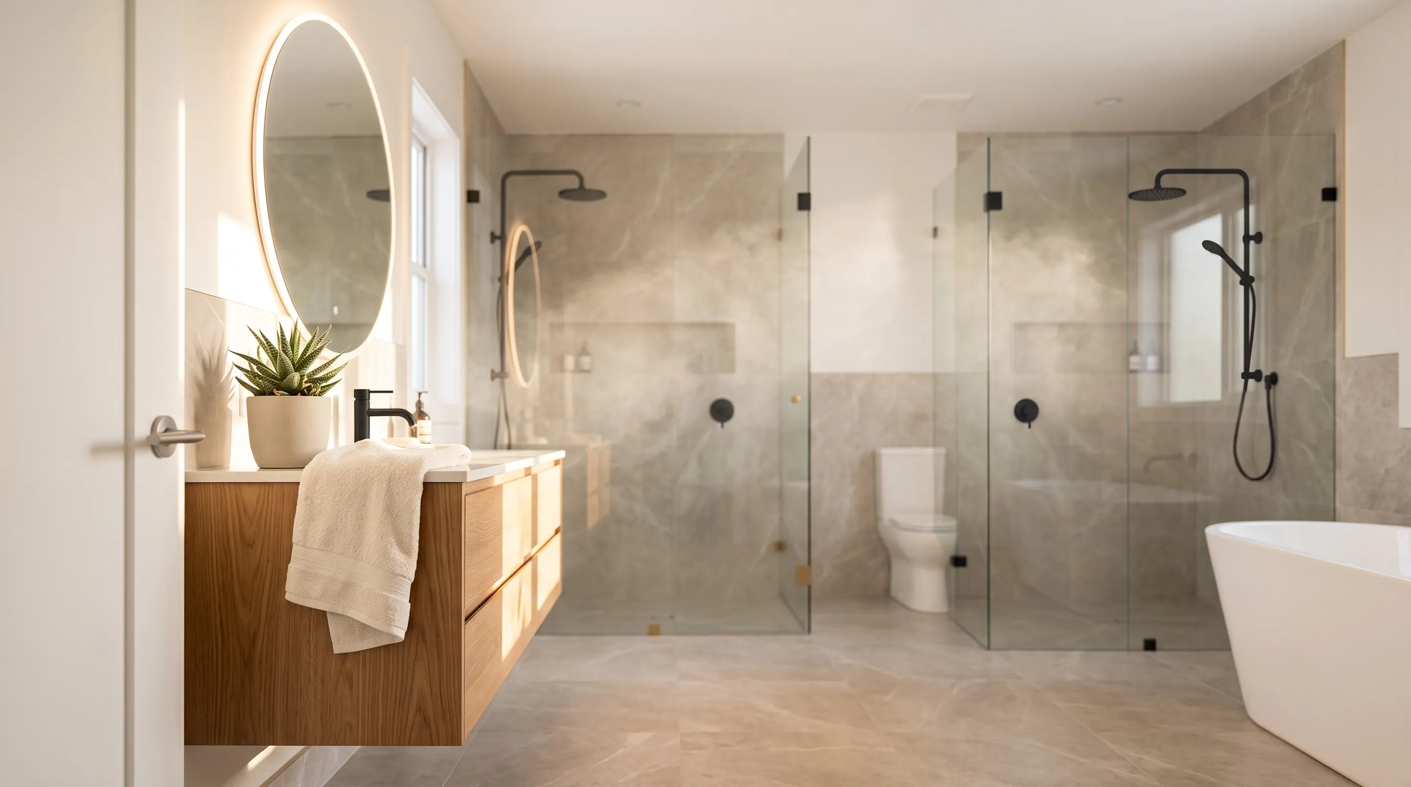Finished bathroom remodeled by New Castle Construction
