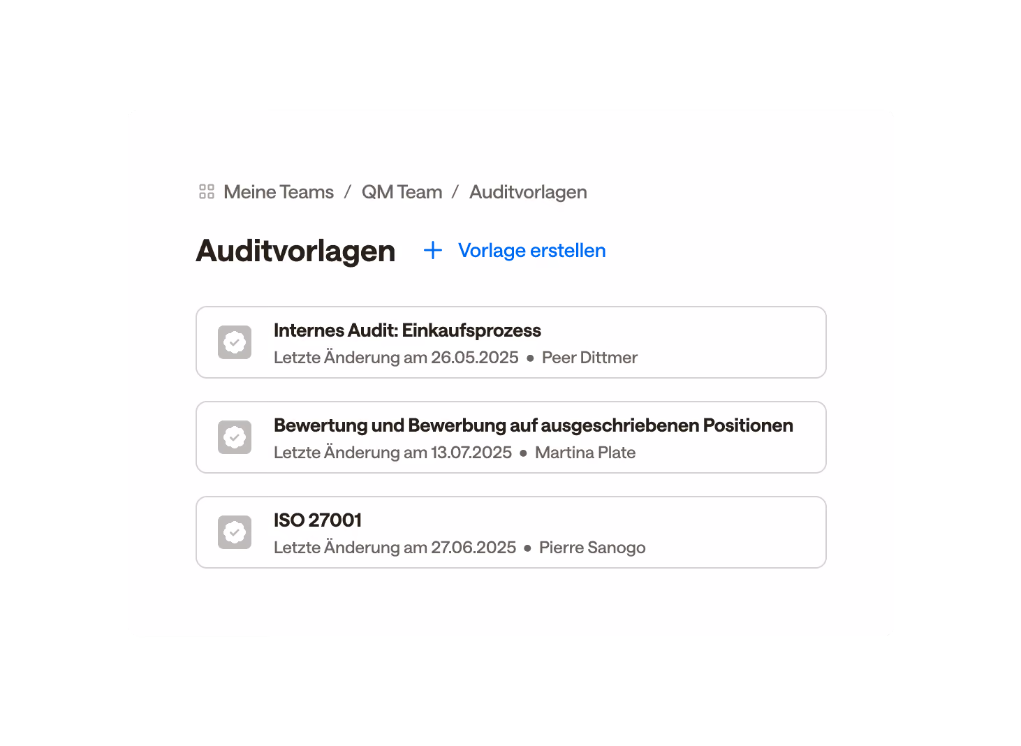 Darstellung exemplarischer Auditvorlagen im Ariadne Auditmanagement