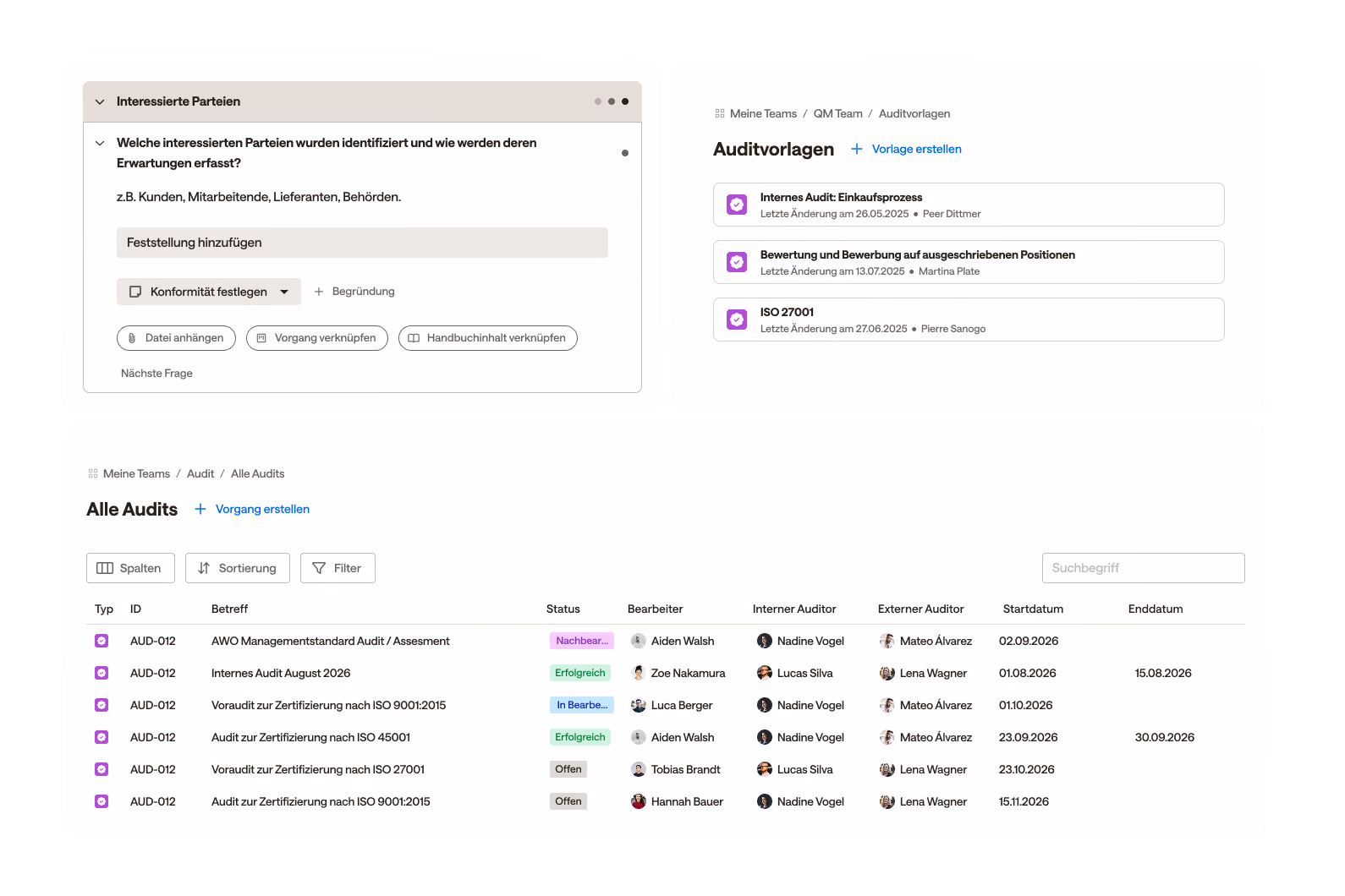 Interface-Elemente aus dem Auditmanagement
