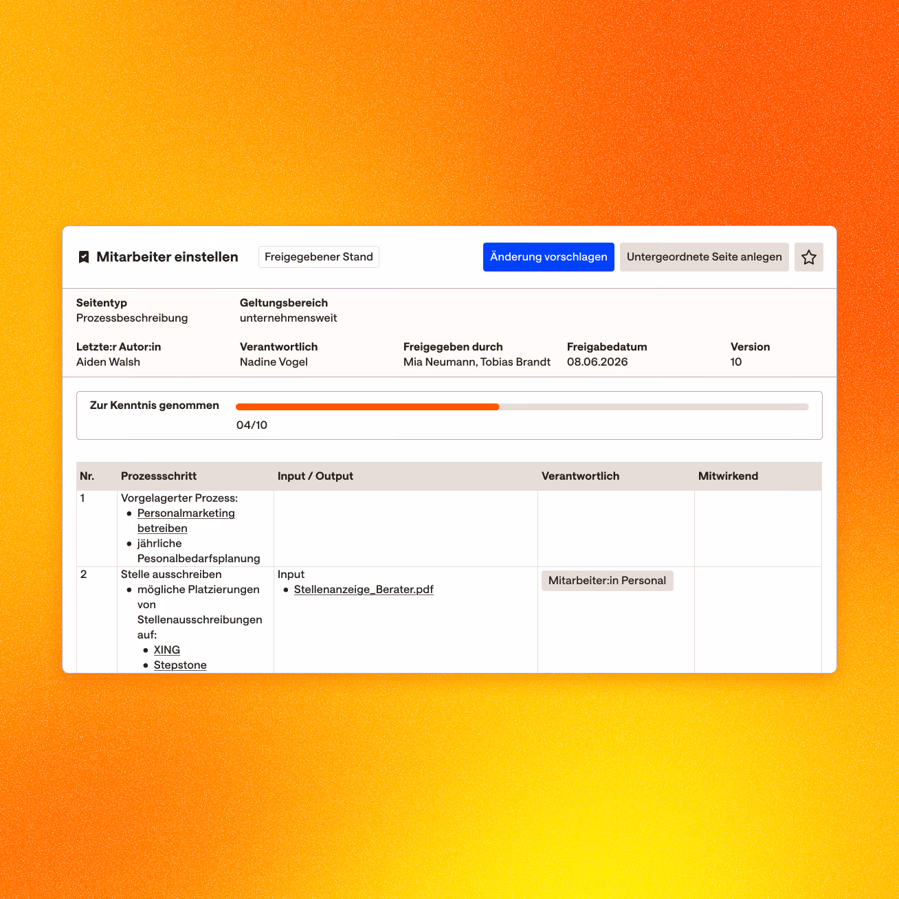 Chancen- und Risikomanagementsoftware Interface