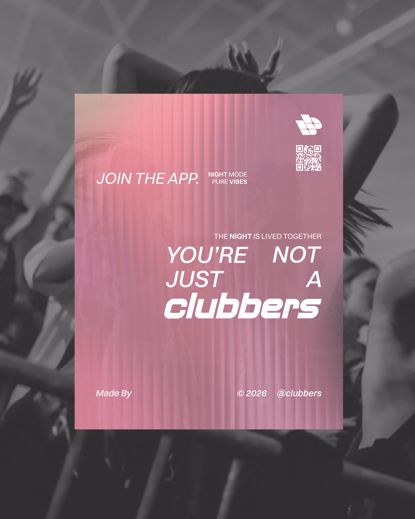 Exemple d'application de l'identité visuelle pour Clubbers