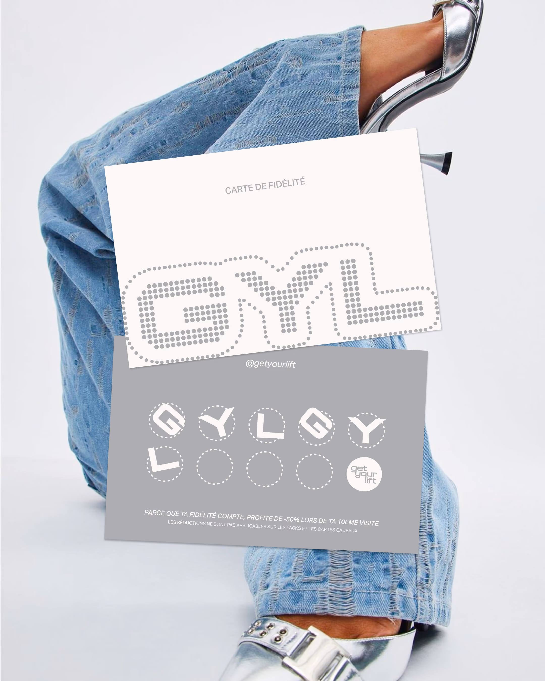 Exemple d'application de l'identité visuelle pour GET YOUR LIFT : carte de visite