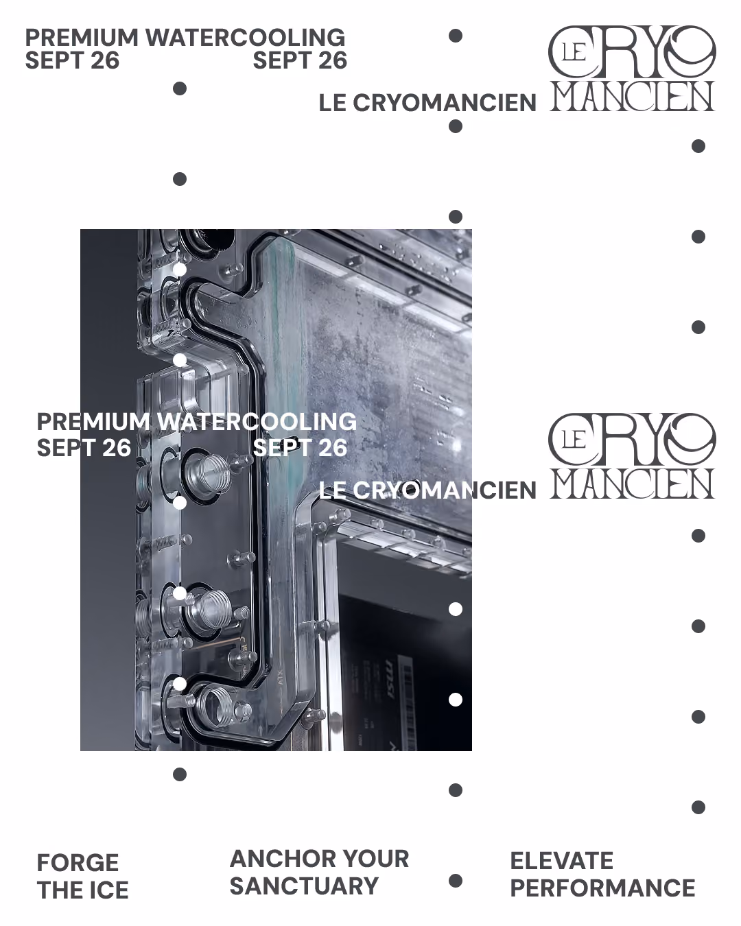 Exemple d'application de l'identité visuelle pour Le Cryomancien