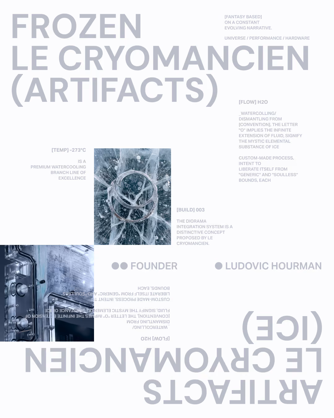 Exemple d'application de l'identité visuelle pour Le Cryomancien
